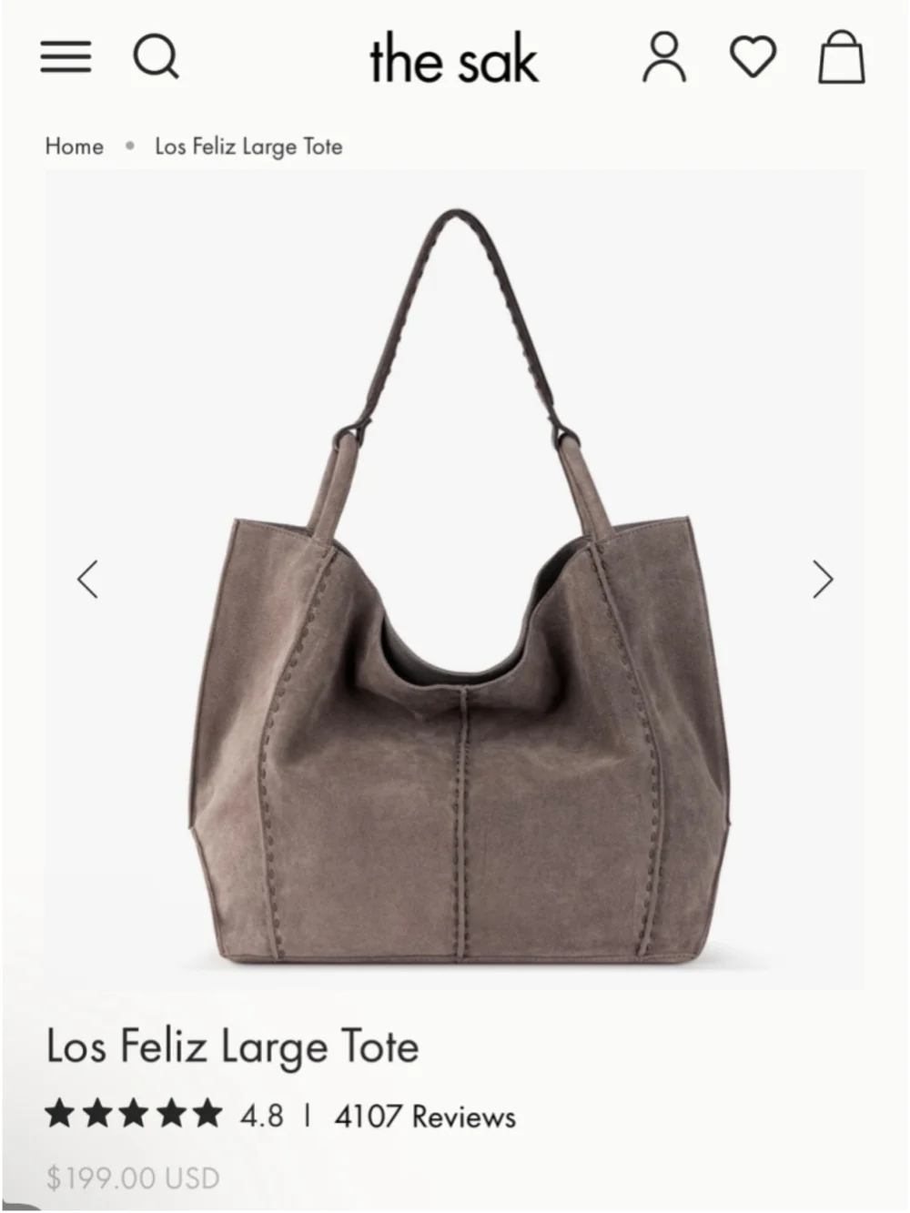 Women's The Sak Los Feliz Large Tote Bag, Mushroom (Gray Brown) New!